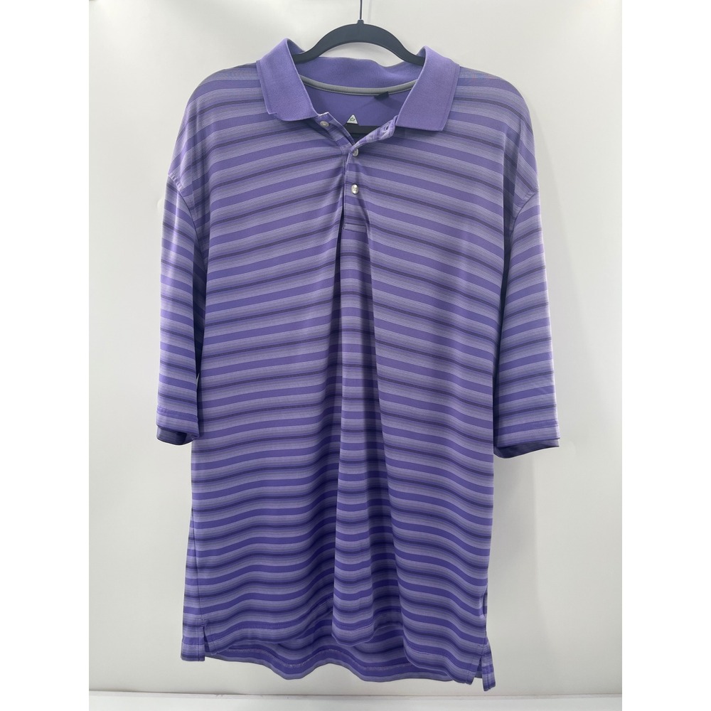 Bolle Golf B-Tech Mens XL Purple Striped Short Sleeve Polo Shirt Chest Pocket